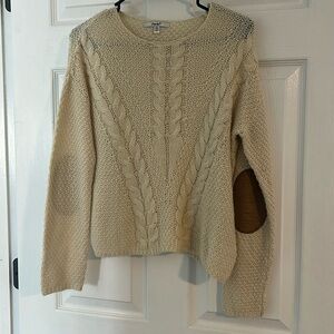 Papaya Women’s Open Knit Cream Lightweight Crew Neck Sweater Top Size‎ Medium